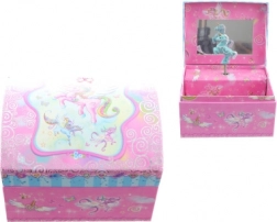Różowa grająca szkatułka na biżuterię z jednorożcem i baletką