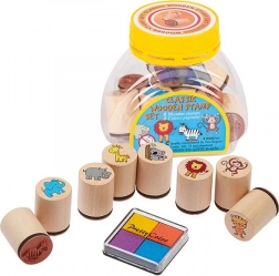 Goki zestaw 8 drewnianych stempli z tuszem