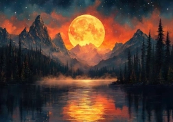 Diamentowe malowanie Złoty księżyc w górach 30x40 cm