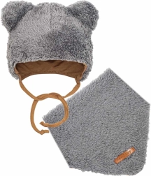 Zimowy komplet niemowlęcy czapka i chustka New Baby teddy bear szary