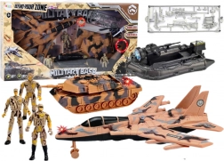 wojskowy zestaw do zabawy z czołgiem, myśliwcem i żołnierzami z efektami dźwiękowymi