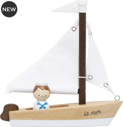 Drewniana żaglówka z kapitanem od Le Toy Van