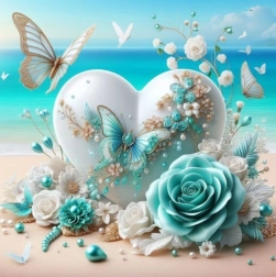 Diamentowe malowanie serce z motylami 30 × 40 cm