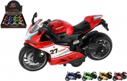 Plastowy motocykl szosowy 13 cm z napędem typu pull-back, światłem i dźwiękiem