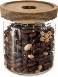 Szklany pojemnik na żywność z drewnianą pokrywką i uszczelką 730 ml