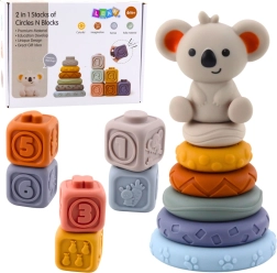 Wieża sensoryczna i miękkie silikonowe klocki koala 13 elementów
