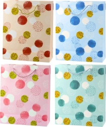 Pastelowa torba prezentowa ze złotymi kropkami