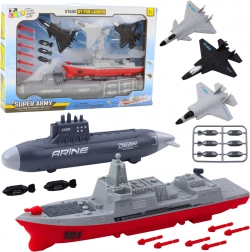 Dziecięcy zestaw wojskowy z lotniskowcem, łodzią podwodną i myśliwcami