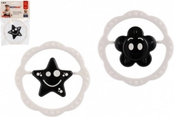 plastowa grzechotka i gryzak okrąg 12 cm, czarno-biały, od 0 miesięcy