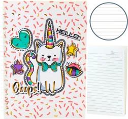 Notes z kotem-jednorożcem w różowych wzorach A5