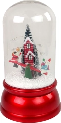 Świąteczna szklana kula ze śniegiem i MIKOŁAJEM, czerwona, LED i muzyka