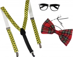 Karnawałowy zestaw muszka z okularami i szelkami