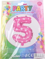 Balonik cyfra 5 różowy z serduszkami 82 × 47 cm