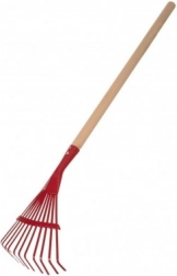 Dziecięce grabie wachlarzowe z drewnianym trzonkiem 80 cm – Czerwone