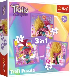Trefl puzzle Trolle 3w1 – Poznaj Trolli (20, 36 i 50 elementów)