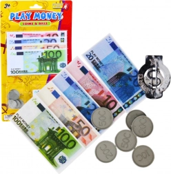 Zestaw zabawek pieniądze Euro banknoty i monety