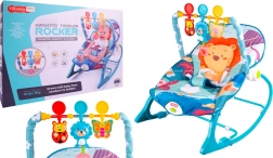 Leżaczek i bujaczek z wibracjami niebieski lew