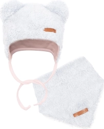 Zimowa czapka niemowlęca z chustą New Baby Teddy bear szaro-różowa
