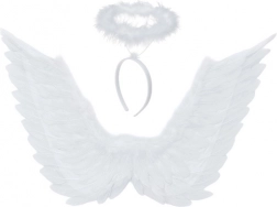 anioła skrzydła z aureolą białe 70 × 45 cm