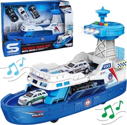 interaktywna policyjna łódź patrolowa 1:16 + 3 metalowe autka – Woopie