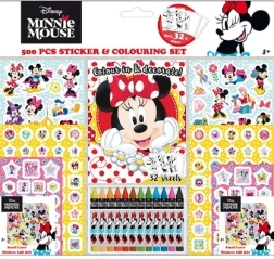 Zestaw naklejek z kolorowankami i kredkami woskowymi Minnie – 500 szt.