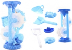 Dziecięcy niebieski młynek do piasku i wody z foremkami