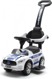 Dziecięcy jeździk z prowadzącą rączką i dźwiękami POLICE – biały