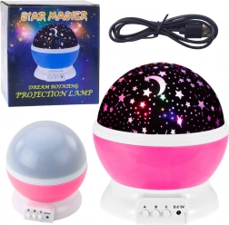 Obrotowa lampka LED i projektor gwiazd 360° – różowa