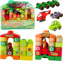 Klocki dla dzieci dinozaury z literami i cyframi w torbie 91 elementów