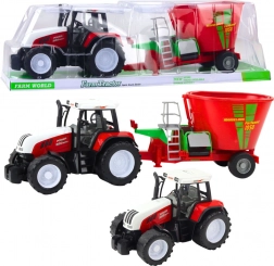 Czerwony traktor farmerski z przyczepą i mieszalnikiem paszy 60 cm