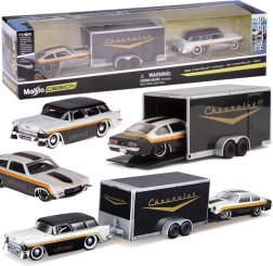 Metalowe auta Maisto Chevrolet Nomad 1955 i Chevrolet Vega 1971 z przyczepą