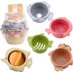 Kolorowe wieżowe kubeczki do kąpieli 2w1, pastelowe, 6 szt.