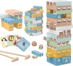 WOOPRIE Drewniana gra Chwiejna wieża Zwierzątka 82 szt.