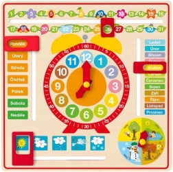 Woody wielofunkcyjny kalendarz ścienny z zegarem