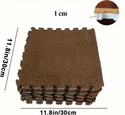 Zestaw piankowych płytek puzzli z pluszem, brązowe 30 × 30 cm (12 szt.)