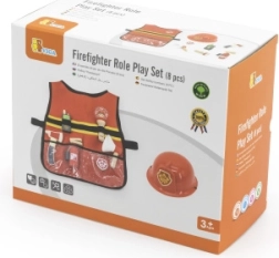 viga strój strażacki dla dzieci z kamizelką i drewnianymi akcesoriami, 8 elementów