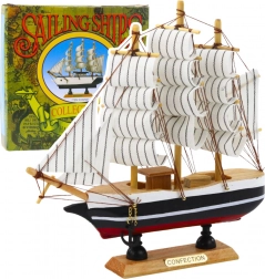 Dekoracyjny model trójmasztowca czarno-biały 21x21 cm