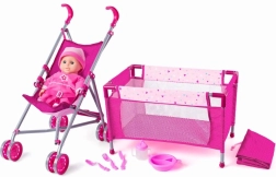 Zestaw dziecięcy WOODY z wózkiem i łóżeczkiem