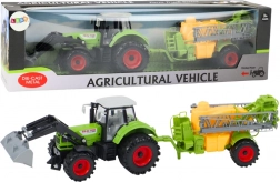 Traktor z ładowaczem i opryskiwaczem, zielony