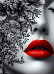 Malowanie diamentowe kobieta z czerwonymi ustami 30 × 40 cm