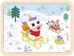 Janod drewniane puzzle z wyszukiwaniem różnic – sanki, 24 elementy