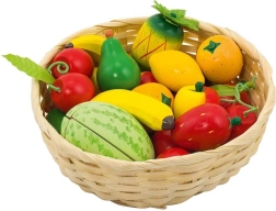 Drewniane owoce w koszyku – zestaw 23 szt.