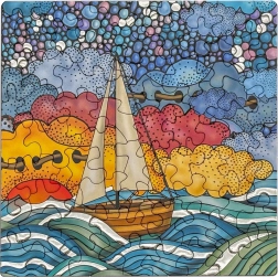 Kwadratowe puzzle Q Silver: żaglówka 72 elementy