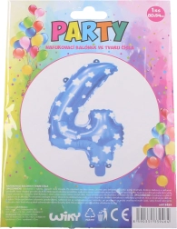 Nadmuchiwany balonik cyfra 4 niebieski z gwiazdkami