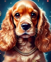 Diamentowe malowanie cocker spaniel ze złotą obrożą 30 × 40 cm