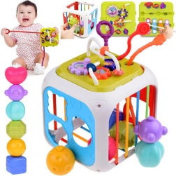 Edukacyjna aktywna kostka z sorterem kształtów i cymbałkami