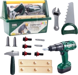 Dziecięcy zestaw narzędzi w skrzynce z akumulatorową wkrętarką, 14 elementów