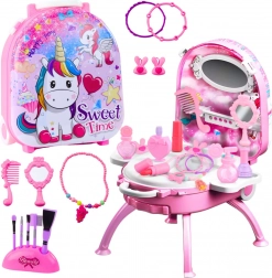 Dziecięca toaletka 2w1 w walizce z akcesoriami UNICORN Sweet Time – różowa