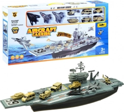 Duży wojskowy lotniskowiec – zestaw do zabawy z samolotami i pojazdami
