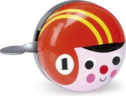 Retro dzwonek rowerowy czerwony z jeźdźcem